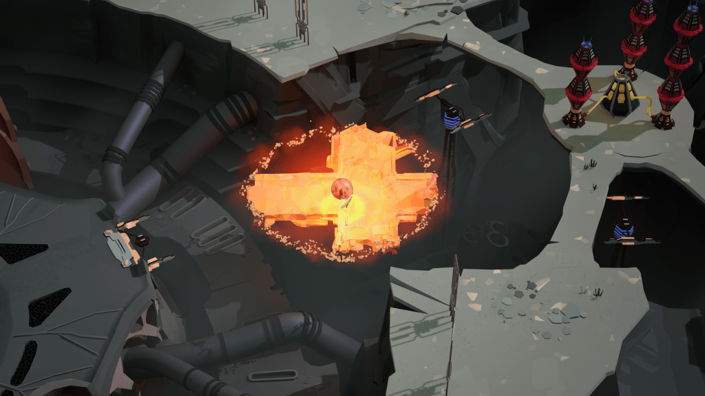 Cocoon gameplay: Using an orb (world) to traverse locked of areas with its unique properties (in this case, revealing a hidden bridge)